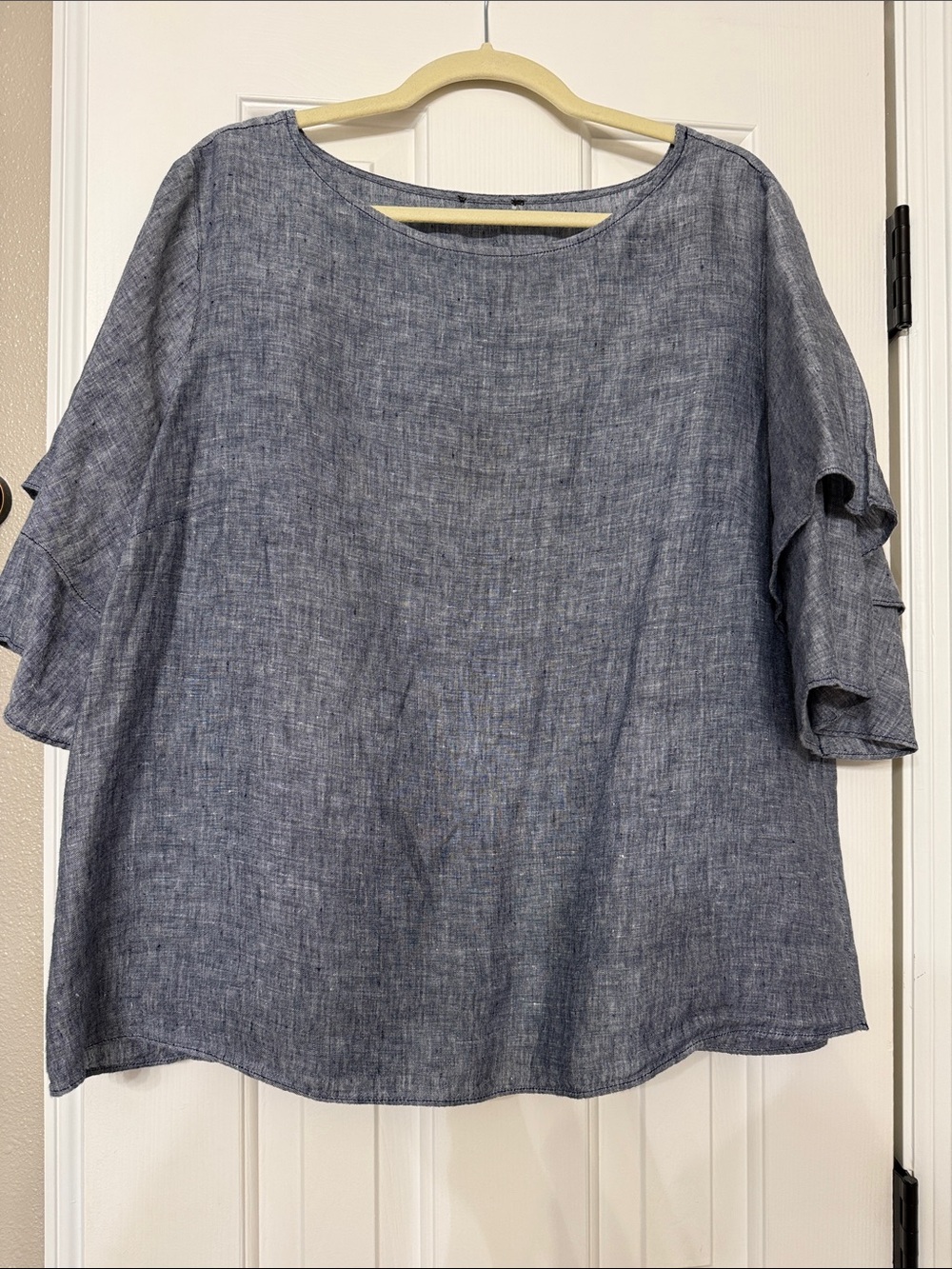 Lightweight Blue Linen-Blend Women's Top - Relaxed Fit